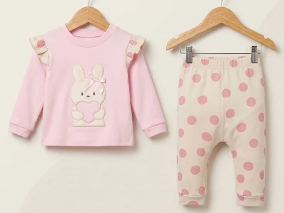 Toptan MİNİMAİ Tavşan Detay Kız Bebek Takım PUDRA - Beniz Bebe