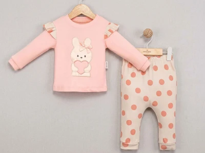 Toptan MİNİMAİ Tavşan Detay Kız Bebek Takım GÜLKURUSU - Beniz Bebe