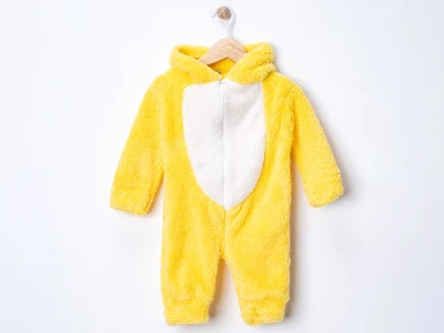 Toptan DENİTO Tavşan Kulaklı Peluş Unisex Bebe Tulum  SARI - Beniz Bebe