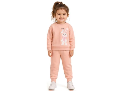 Toptan BİTTOŞ KİDS Tavşan Nakışlı 3 İp Şardonlu Kız Takım - Toptan Çocuk Giyim Beniz Kids