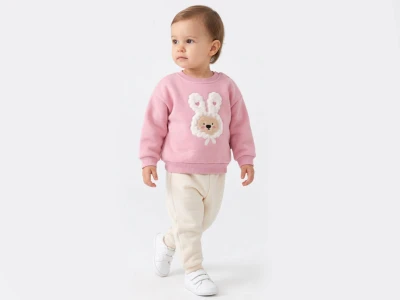 Toptan VOVİDO Tavşan Nakışlı Şardonlu 3 İp Kız Takım - Toptan Çocuk Giyim Beniz Kids