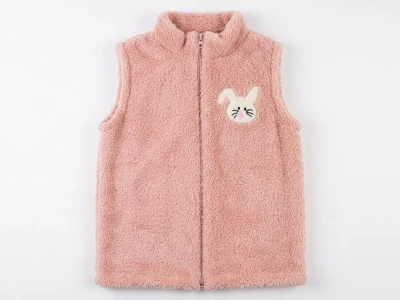 Toptan MENSİS Tavşan Nakışlı Welsoft Peluş Kız Yelek - Toptan Çocuk Giyim Beniz Kids