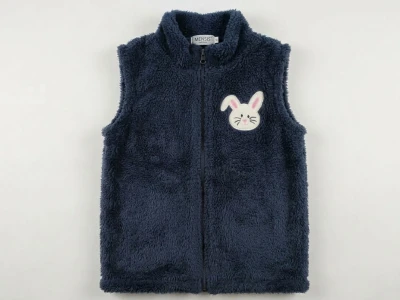 Toptan MENSİS Tavşan Nakışlı Welsoft Peluş Kız Yelek Navy blue - Beniz Bebe