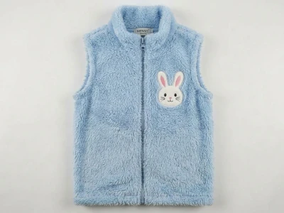 Toptan MENSİS Tavşan Nakışlı Welsoft Peluş Kız Yelek BLUE - Beniz Bebe