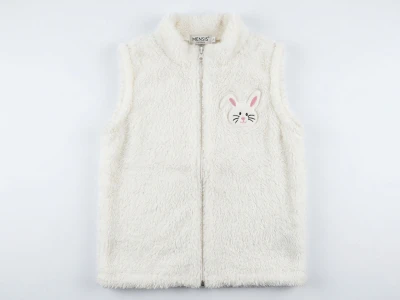 Toptan MENSİS Tavşan Nakışlı Welsoft Peluş Kız Yelek White - Beniz Bebe