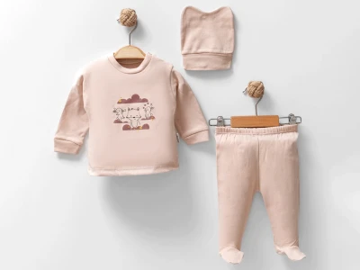 Tavşan & Tilki Baskılı Bereli Unisex Bebe Takım 