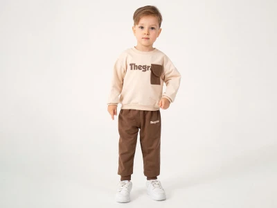 Toptan POYRAZ The Baskılı 2 İp Erkek Takım BEJ - Beniz Bebe