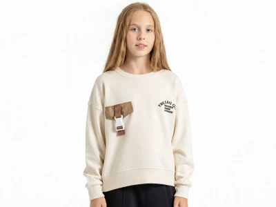 Toptan ÖZ BEBE The Lola Baskılı Oysho Kız Sweat  KREM - Beniz Bebe