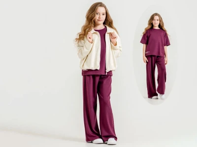Toptan ÖZ BEBE The Point Baskılı Hırkalı Kız Üçlü Takım  - Toptan Çocuk Giyim Beniz Kids