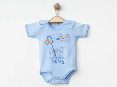 The Sea Baskılı Unisex Yarım Kol Çıtçıtlı Badi