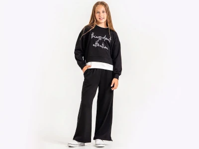 Toptan ÖZ BEBE Things Baskılı Kız Takım  SİYAH - Beniz Bebe