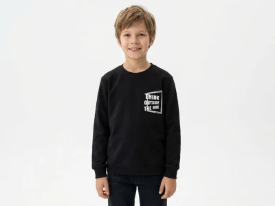 Toptan TANEM KİDS Think Baskılı Şardonlu 3 İp Sweat SİYAH - Beniz Bebe