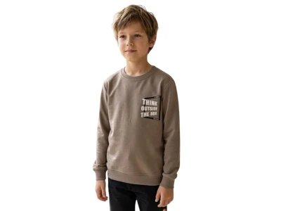 Toptan TANEM KİDS Think Baskılı Şardonlu 3 İp Sweat KAHVERENGİ - Beniz Bebe