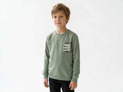 Toptan TANEM KİDS Think Baskılı Şardonlu 3 İp Sweat YEŞİL - Beniz Bebe