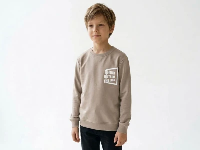 Toptan TANEM KİDS Think Baskılı Şardonlu 3 İp Sweat BEJ - Beniz Bebe