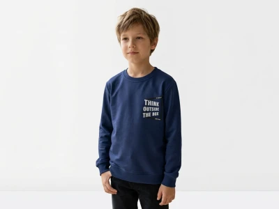 Toptan TANEM KİDS Think Baskılı Şardonlu 3 İp Sweat LACİVERT - Beniz Bebe