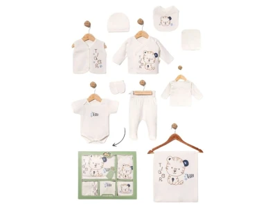 Toptan BABY ZUHU Tiger Detay 10'lu Hastane Çıkışı Erkek Bebek Zıbın Set BLUE - Beniz Bebe