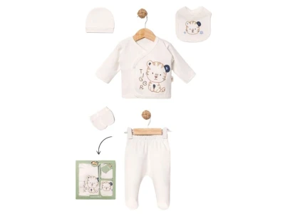 Toptan BABY ZUHU Tiger Detay 5'li Hastane Çıkışı Erkek Bebek Zıbın Set BLUE - Beniz Bebe