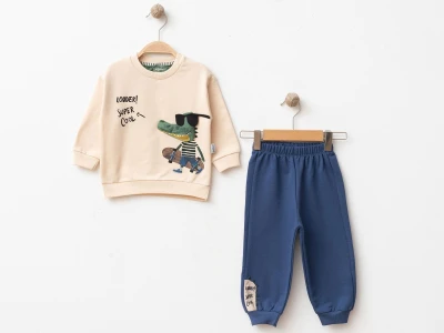 Toptan BEBİNNİ Timsah Baskılı Erkek Bebe Takım  - Toptan Çocuk Giyim Beniz Kids