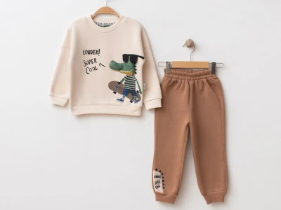 Toptan BEBİNNİ Timsah Detay Şardonlu 3 İp Erkek Çocuk Takım - Toptan Çocuk Giyim Beniz Kids