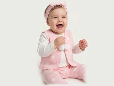 Tokalı Benekli Kız Bebe Takım 