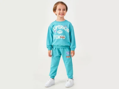 Toptan POYRAZ Tokyo Baskılı Erkek Takım  أزرق - Beniz Bebe