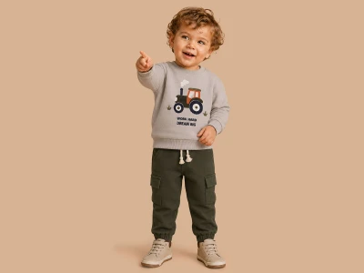 Toptan LUCY Traktör Baskılı 3 İp Şardonlu Erkek Takım - Toptan Çocuk Giyim Beniz Kids