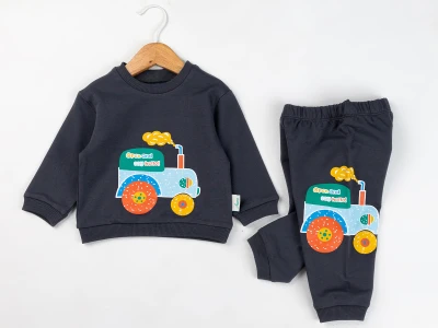 Toptan COMİX Traktör Baskılı Erkek Bebe Takım FÜME - Beniz Bebe