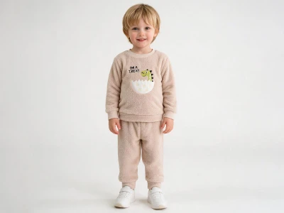 Toptan LİZARD Trex Nakışlı Well Soft Peluş Erkek Takım  - Toptan Çocuk Giyim Beniz Kids