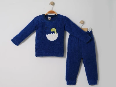 Toptan LİZARD Trex Nakışlı Well Soft Peluş Erkek Takım  LACİVERT - Beniz Bebe