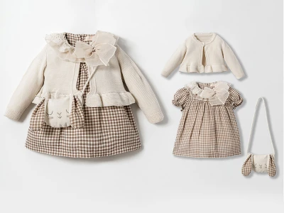 Toptan COCOSİSS Triko Hırkalı Çantalı Bebek Elbise Пломбир - Beniz Bebe