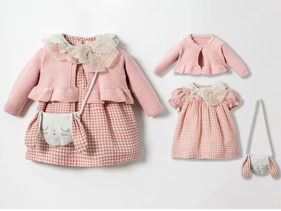 Toptan COCOSİSS Triko Hırkalı Çantalı Bebek Elbise Розовый - Beniz Bebe