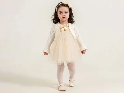 Toptan COCOSİSS Triko Hırkalı Elbise Пломбир - Beniz Bebe