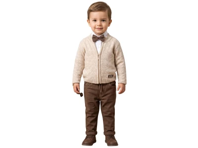 Toptan NOWA Triko Hırkalı Gömlekli Papyonlu Erkek Bebe Üçlü Takım  - Toptan Çocuk Giyim Beniz Kids