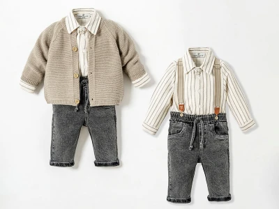 Toptan COCOSİSS Triko Hırkalı Üçlü Erkek Bebe Takım ЗЕЛЕНЫЙ - Beniz Bebe