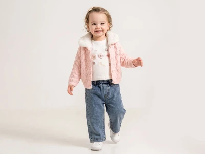 Toptan PAMPAL KİDS Triko Hırkalı Üçlü Kız Takım - Toptan Çocuk Giyim Beniz Kids
