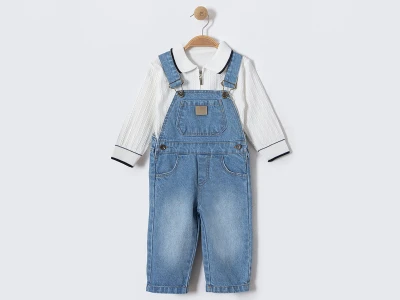 Toptan ORYEDA Triko Sweatli Cepli Kot Erkek Bebek Salopet Set - Toptan Çocuk Giyim Beniz Kids