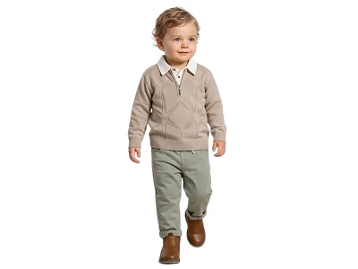Toptan ORYEDA Trikolu 3'lü Erkek Takım BEJ - Beniz Bebe