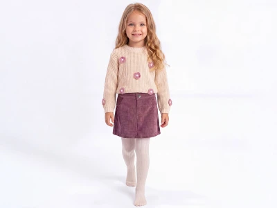 Toptan ÇİLEK BEBE Trikolu Çiçek Detaylı Etekli Kız Takım - Toptan Çocuk Giyim Beniz Kids