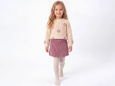 Toptan ÇİLEK BEBE Trikolu Çiçek Detaylı Etekli Kız Takım Розовый - Beniz Bebe