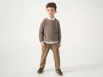 Toptan LESSOTTO Trikolu Gömlekli Üçlü Erkek Takım KOYUKAHVE - Beniz Bebe