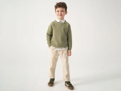 Toptan LESSOTTO Trikolu Gömlekli Üçlü Erkek Takım BEJ - Beniz Bebe