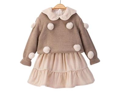 Toptan AYD KİDS Trikolu Kız Çocuk Elbise Brown - Beniz Bebe