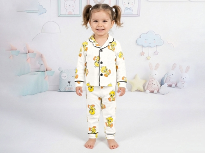 Tweety Desenli Yakalı Kız Pijama Takım