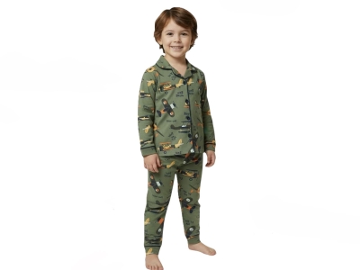 Uçak Desenli Yakalı Erkek Pijama Takım