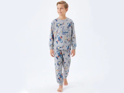 Toptan İSOBEL Uçak Desenli Erkek Pijama Takım - Toptan Çocuk Giyim Beniz Kids