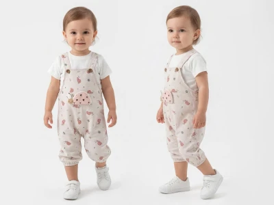 Uğur Böceği Desenli Bebe İkili Salopet Set