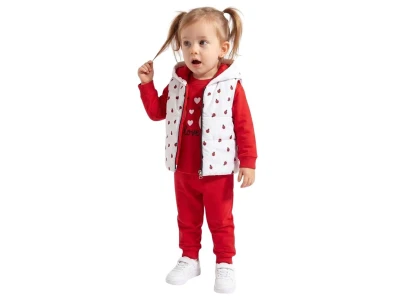 Toptan MİNİTİX Uğur Böcek Detay Yelekli 3'lü Kız Bebek Takım - Toptan Çocuk Giyim Beniz Kids