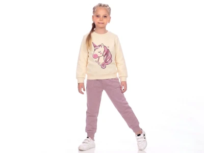 Toptan CMK Unicorn Baskılı 3 İp Şardonlu Kız Takım  GÜLKURUSU - Beniz Bebe