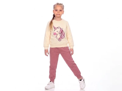 Toptan CMK Unicorn Baskılı 3 İp Şardonlu Kız Takım  PEMBE - Beniz Bebe